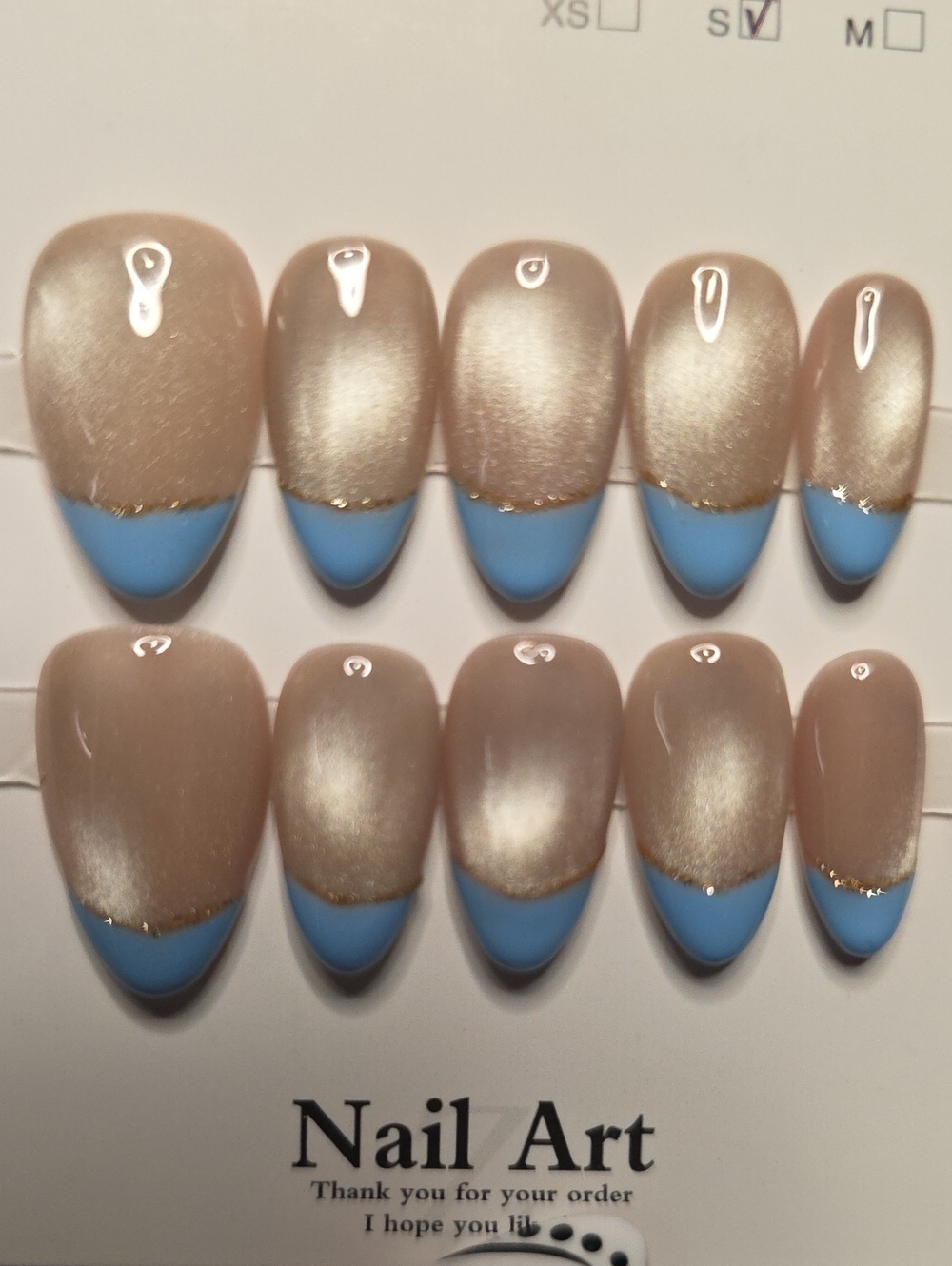 Neutral Pearl and Sky Blue French Press-On Nails Size Small